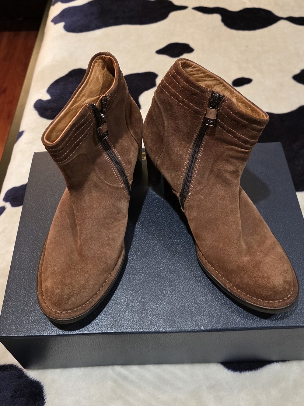 Alberto Fermani Brown Suede Ankle Booties with Side Zip